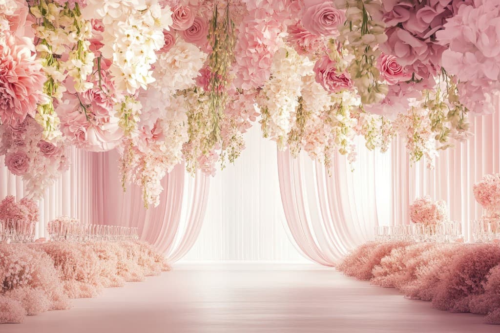 Luxury floral ceiling draping and aisle styling for a Montreal celebration